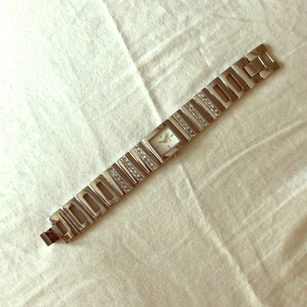 DKNY silver and rhinestone watch